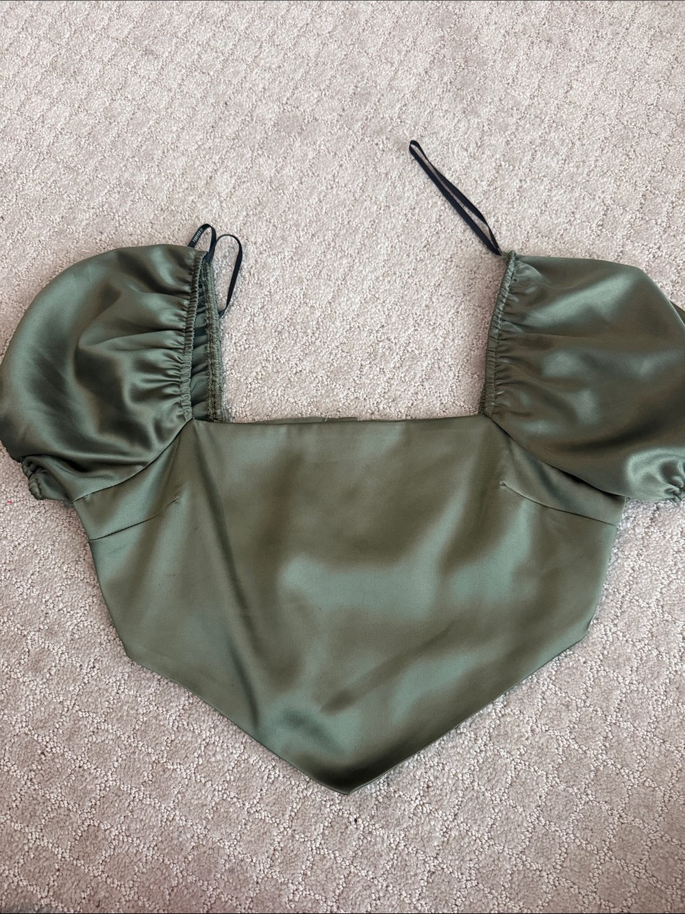H&M Satin Olive Green Puff Sleeve Crop Top